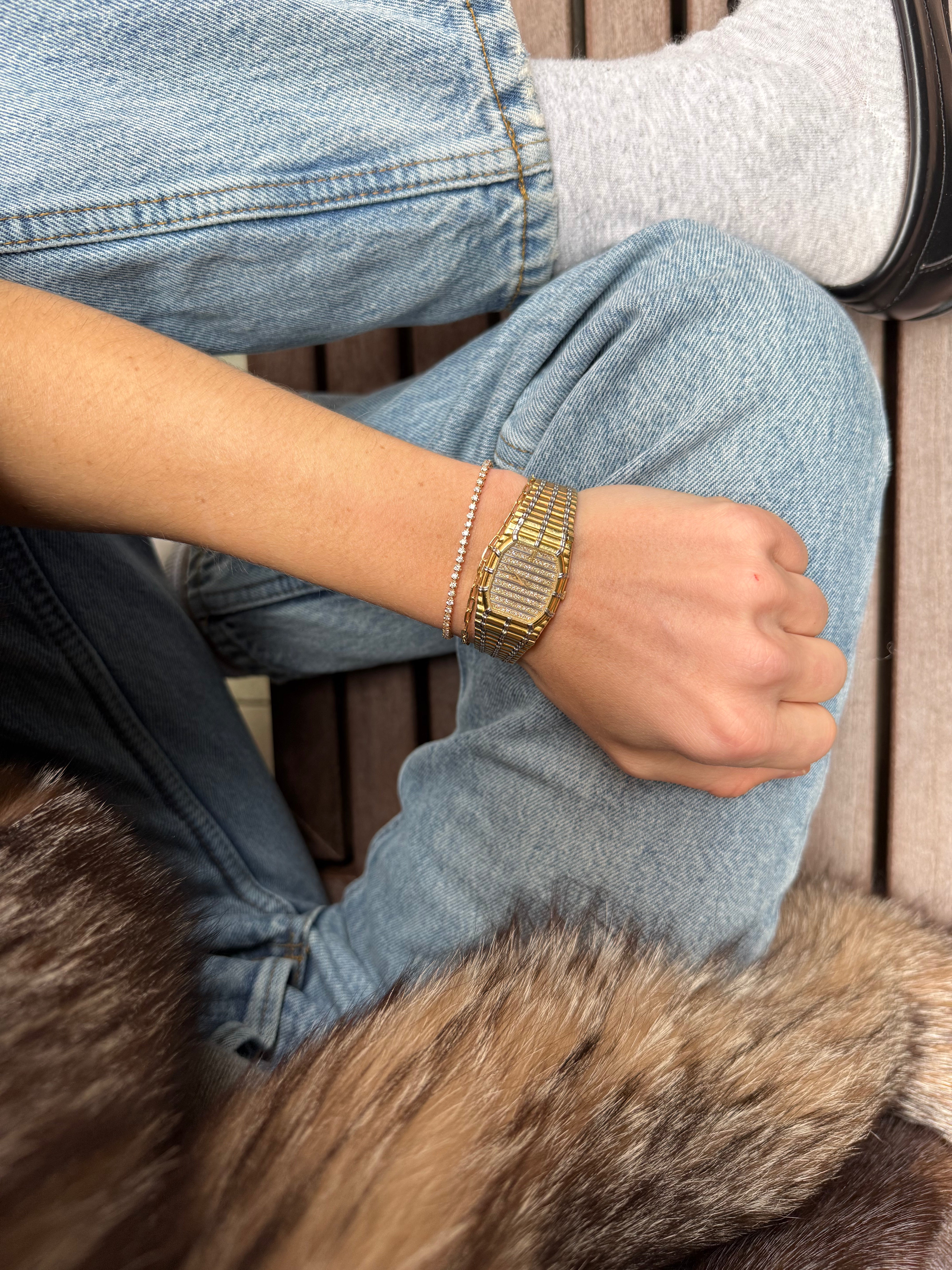 Audemars Piguet Bamboo Mini in yellow gold and pave diamonds 22mm
