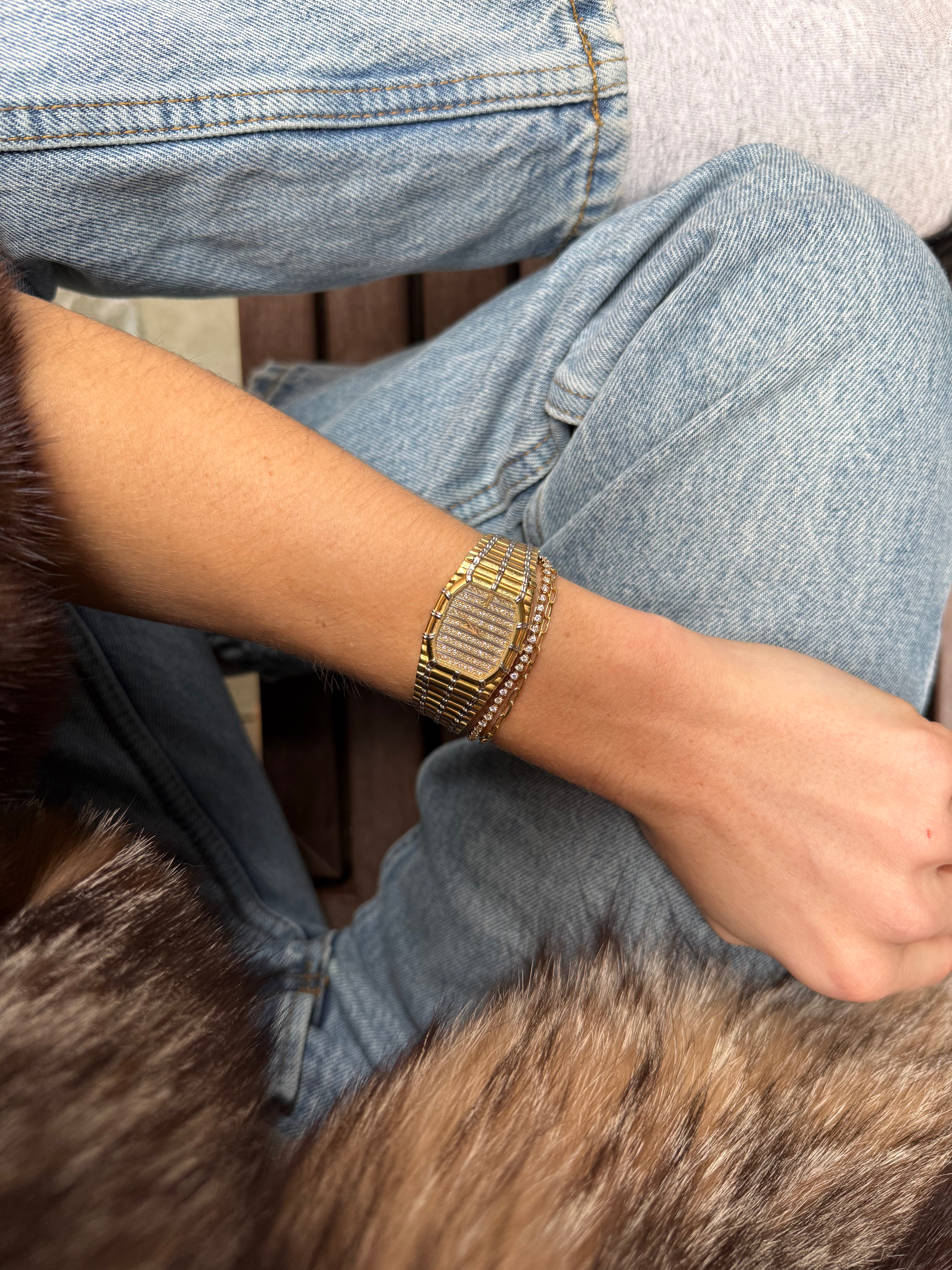 Audemars Piguet Bamboo Mini in yellow gold and pave diamonds 22mm