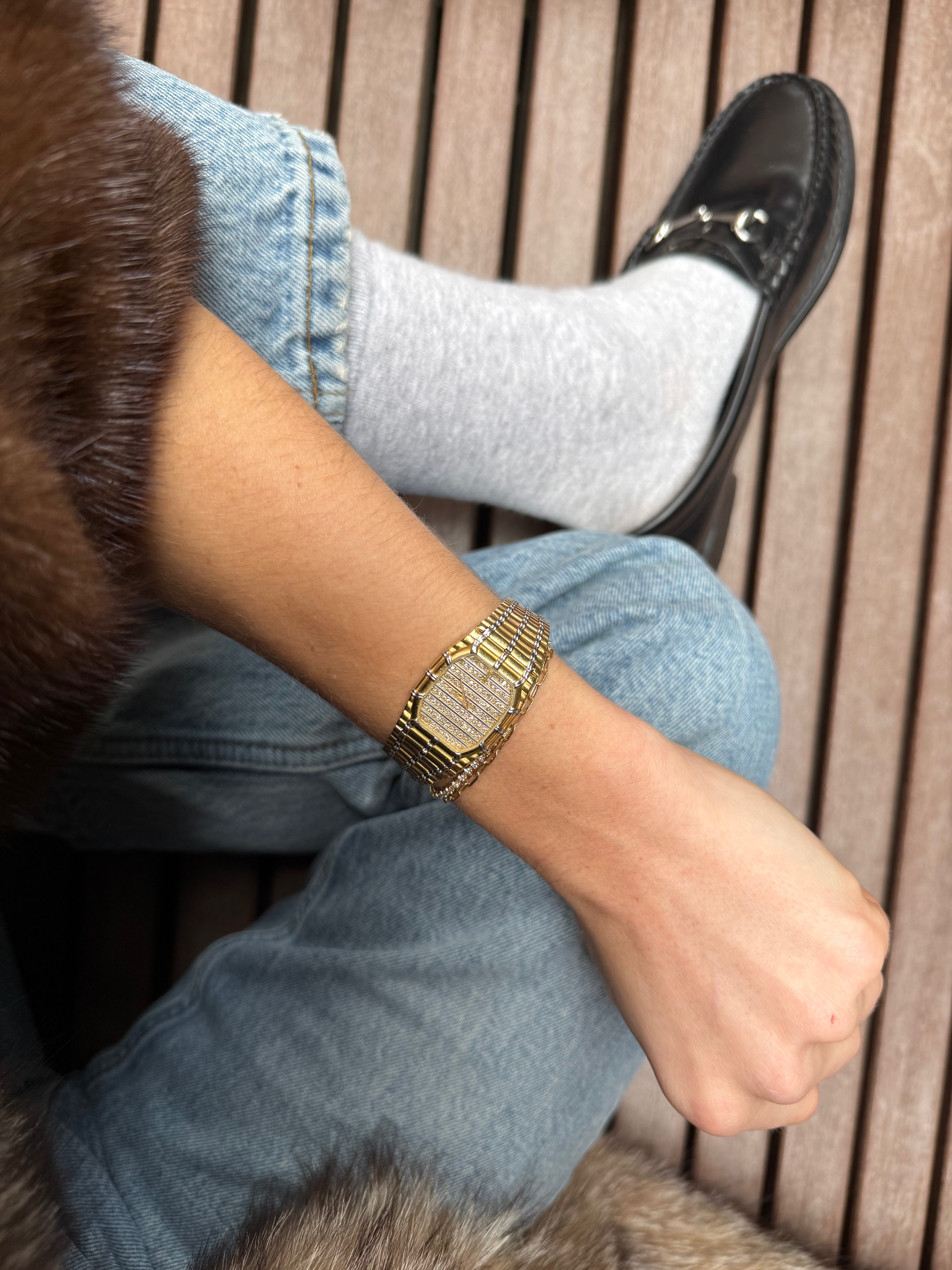 Audemars Piguet Bamboo Mini in yellow gold and pave diamonds 22mm